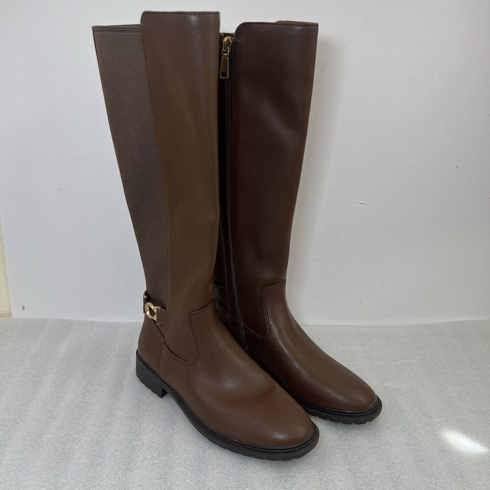 Coach Faith Leather Boots Womens Sz 6 Tall Riding Brown Walnut NEW Knee High - Picture 3 of 12
